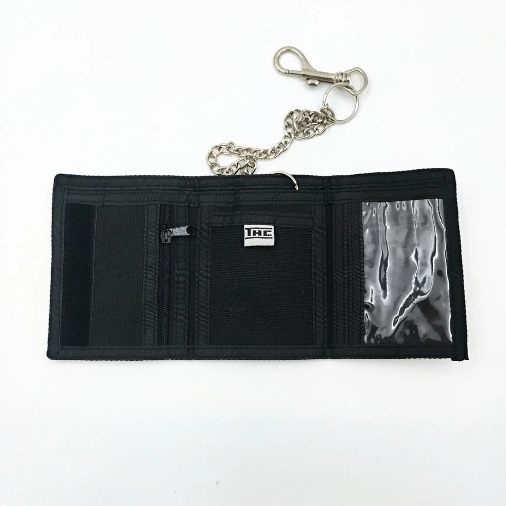 THC Clothing Highway 420 Embroidered Black Trifold Chain Wallet Retro VTG 1990's